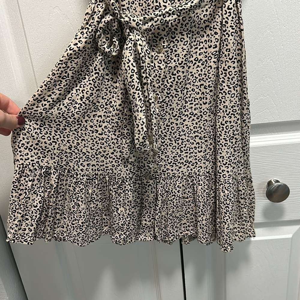 Japna Cheetah Print Short Sleeve Button-Up Shift Dress with Tie at Waist Size M - Picture 4 of 5